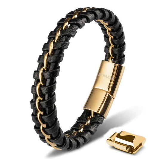 Leather bracelet “JOY” - Gold & Black