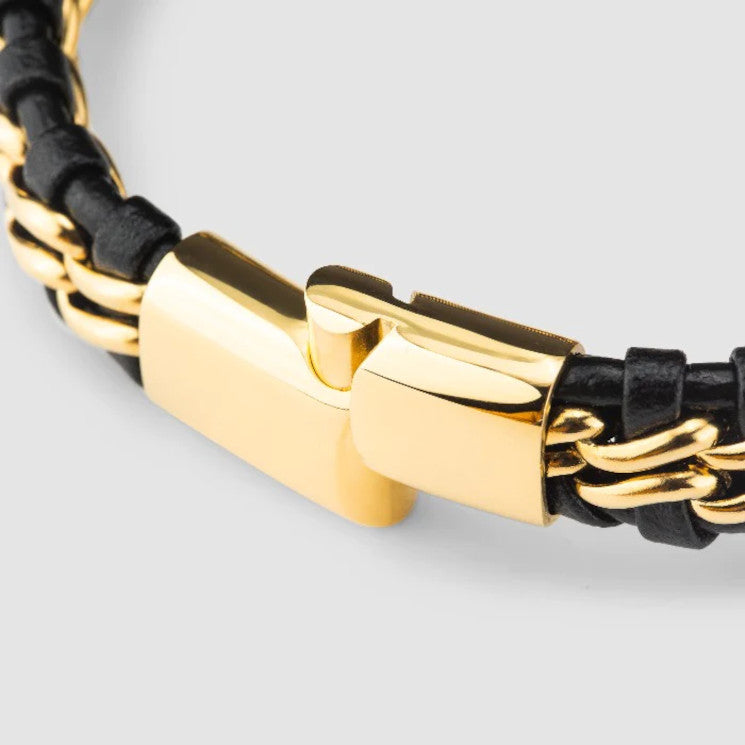 Leather Bracelet "Steel" Black & Gold