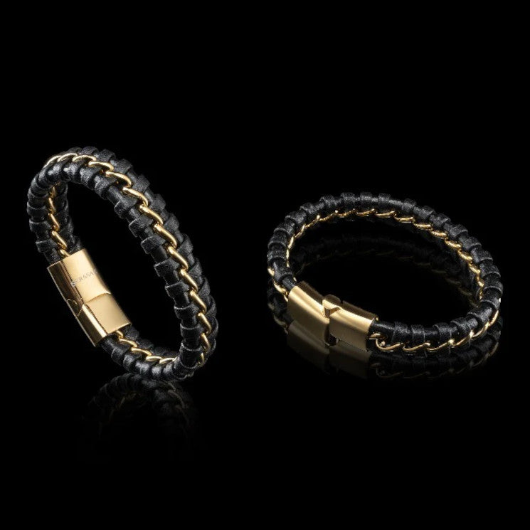 Leather bracelet “JOY” - Gold & Black